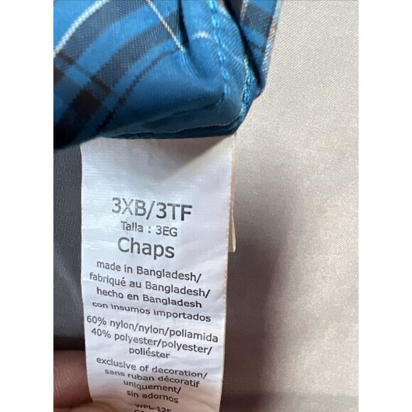 Chaps Blue Plaid Long Sleeve Casual Button Down Men's size 3XL Nylon/Polyester - Picture 9 of 16